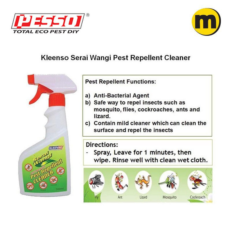 Kleenso Pest Repellent Cleaner Anti Bacterial Spray 500ML Pest Control Serai Wangi Anti Bakteria Semburan Cecair - Image 5