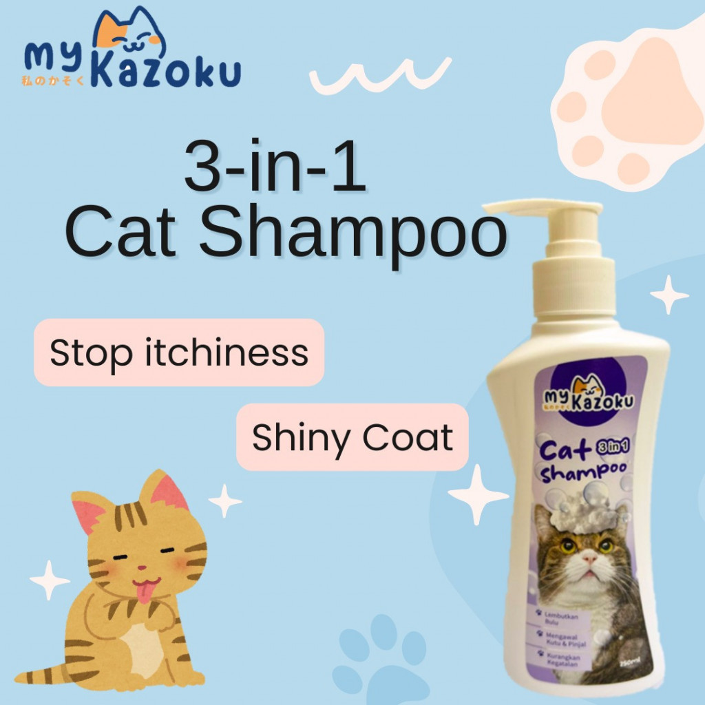 myKazoku 3 in 1 Cat Shampoo 250ml Anti Itch Tick Flea Care Shiny Coat Moisturizing Soft Fur - Image 2