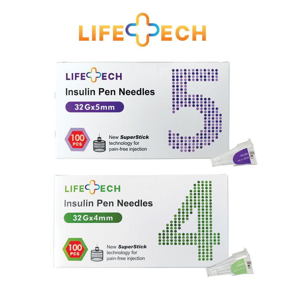 LifeTech Insulin Pen Needles 32G x 4mm / 5mm SuperStick Technology Pain-free Injection 100PCS