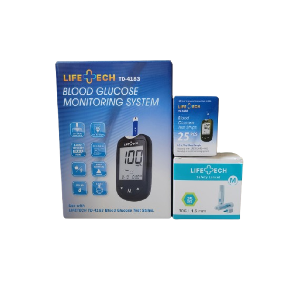LifeTech TD-4183 Blood Glucose Monitoring Machine/Test Strips 25PCS/Safety Lancet 25PCS